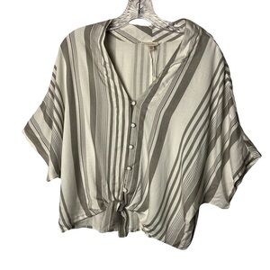Sim & Sam | NEW Gray Striped Knotted Crop Blouse, Medium